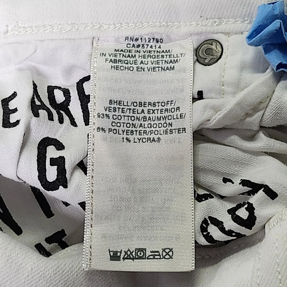 True Religion Mens 31 Geno Relaxed Slim Jeans White Moto Ribbed Biker Denim